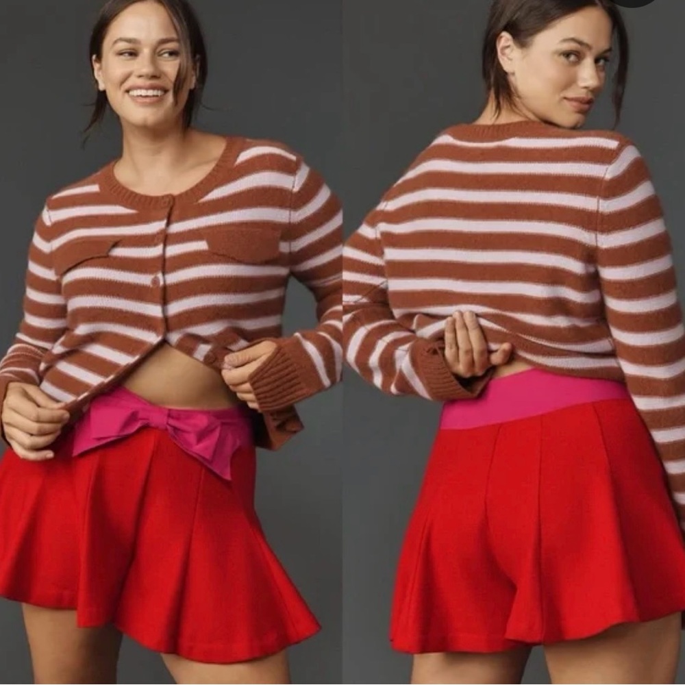Maeve Anthropologie Red & Pink Paneled Skirty Shorts size 6
